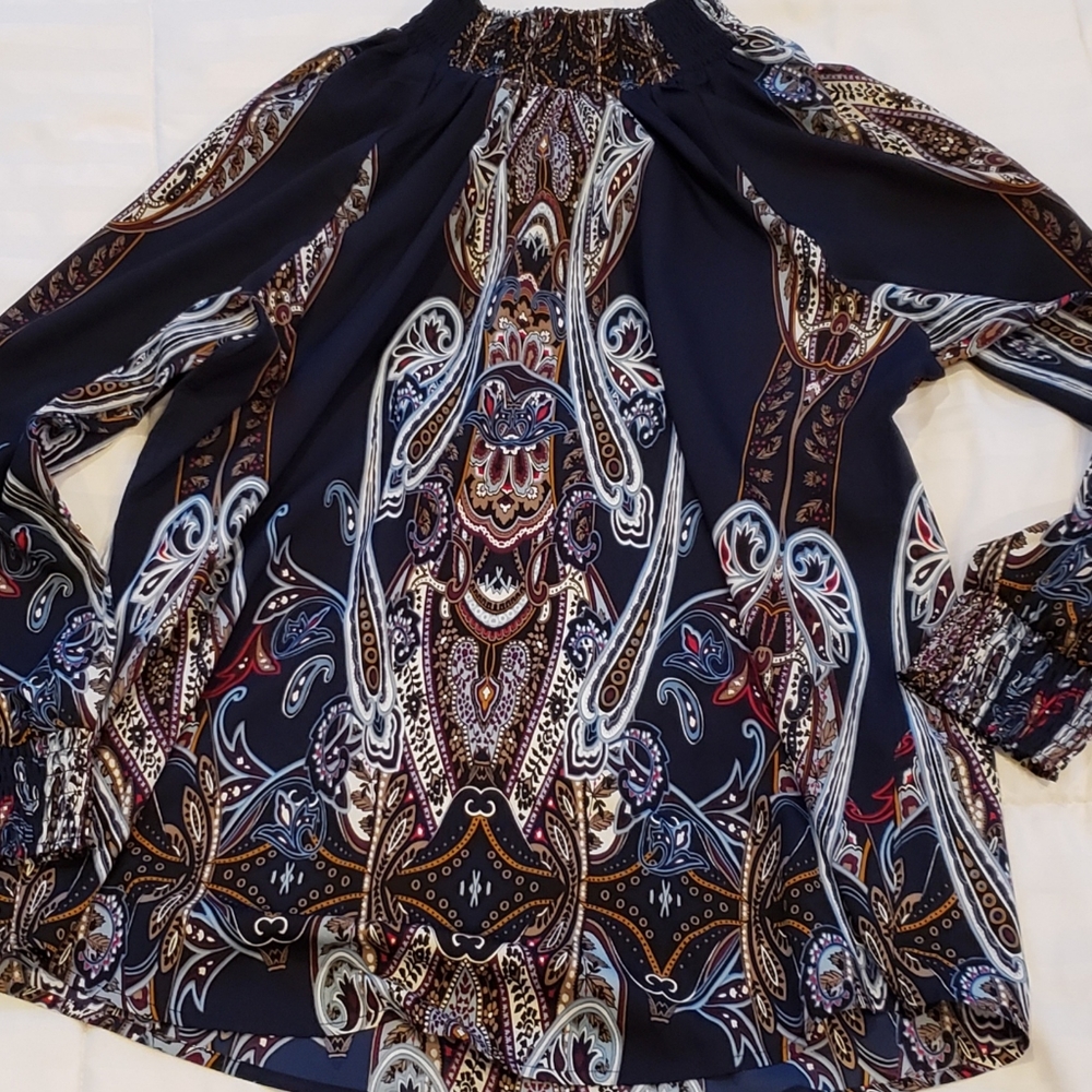 Chico's Navy Blue Multicolor Paisley Print Size 2